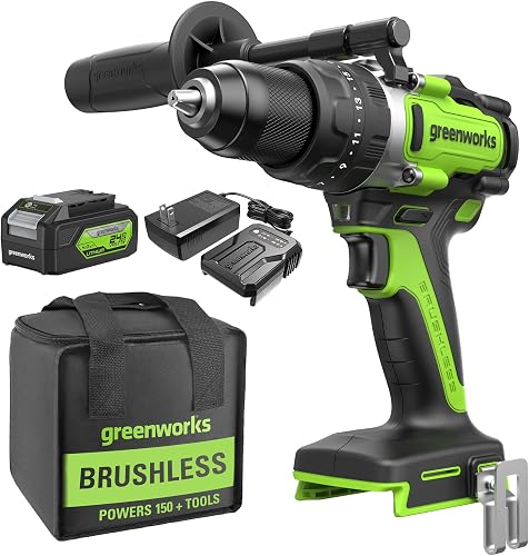 24V Hammer Drill Kit with 4Ah Battery & Charger, 1240 in-lbs Brushless Motor, 32000 IPM Impact, 2-Speed(0-550/2100 RPM), 1/2" Metal Chuck, 23+1 Clutch - Heavy-Duty Power Tool for Concrete