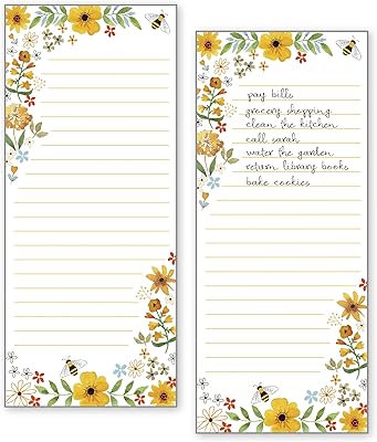 Gina B Designs Set of 2- Bees Flowers and Honeycomb List Pad, Notepad, Shopping List with Attachable Magnet