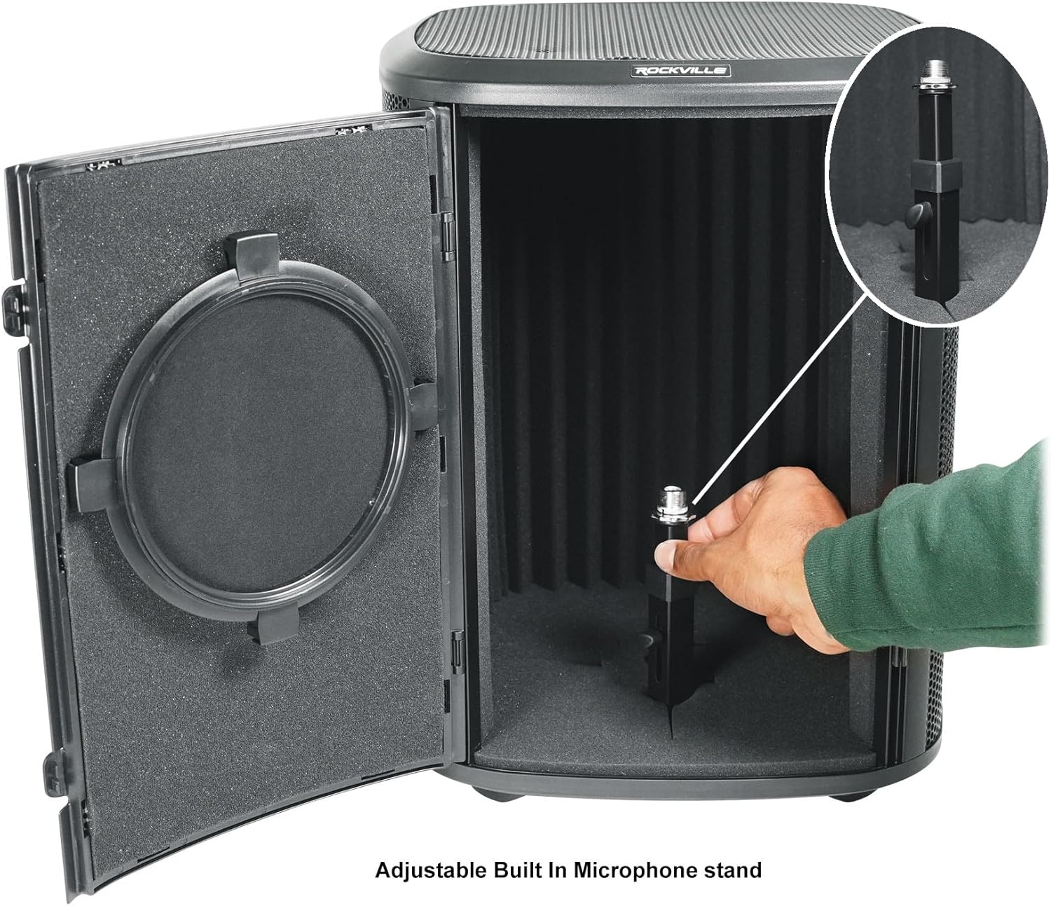 Rockville ISOBOX Sound Isolation Box with Adjustable Mic Stand, Pop Filter, Removable Door, 5/8" Thread + 3/8" Adapter, for Vocal and Podcast Recording