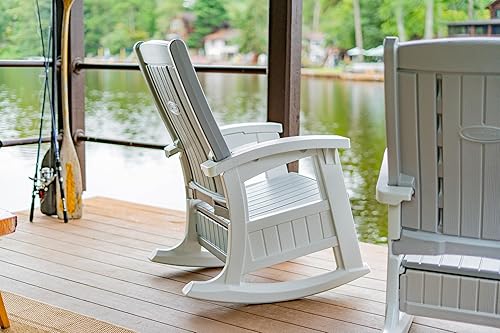 Miniatura 7 de Suncast Mecedora para patio al aire libre con almacenamiento debajo del asiento, elegante mecedora de madera sintética para patios, gris paloma y