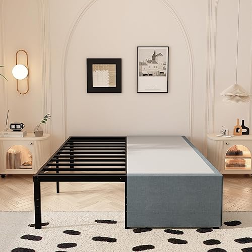 Miniatura 41 de Marco de cama tamaño King no necesita somier, plataforma de cama King resistente de 8 pulgadas, soporta hasta 3000 libras, fácil montaje, sin ruido,