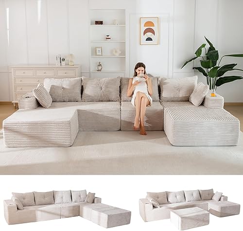 Miniatura 14 de MAXYOYO Sofá modular de 104 pulgadas con diván en forma de L, moderno sofá deshuesado para sala de estar, sofá en una caja, sofá cama de gran tamaño