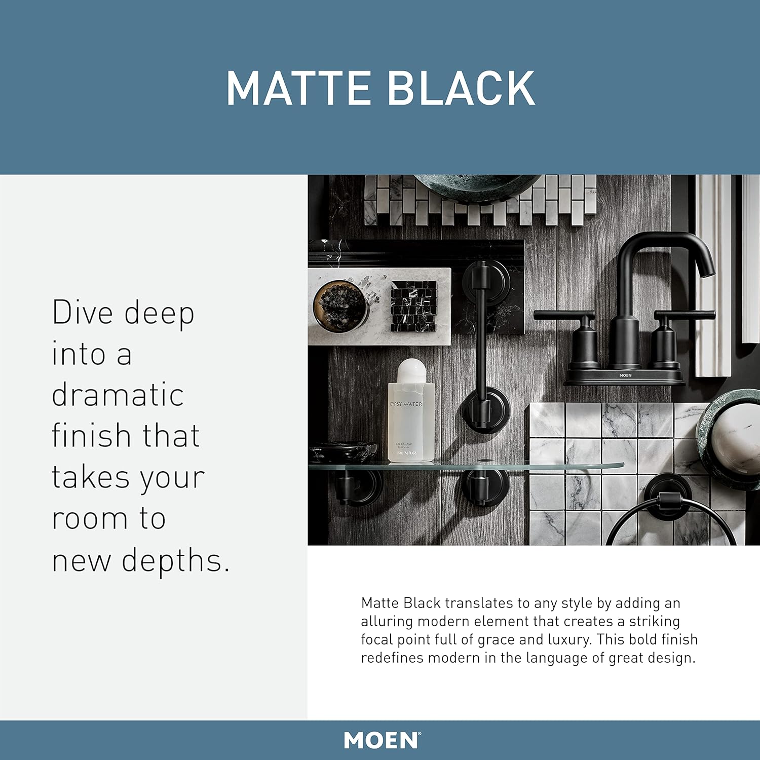 Moen T2473EPBL Genta Posi-Temp Pressure Balancing Eco-Performance Modern Tub and Shower Trim, Valve Required, Matte Black & Westbrass Tip Toe Tub Trim Set with Two-Hole Overflow Faceplate, Matte Black