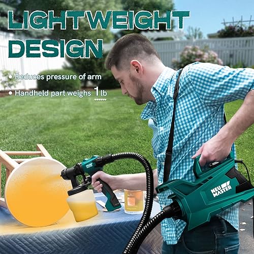 Miniatura 3 de NEU MASTER Pistola de pintura en aerosol HVLP, pistola pulverizadora de pintura eléctrica con manguera de aire de 6 pies, 3 boquillas para pintura