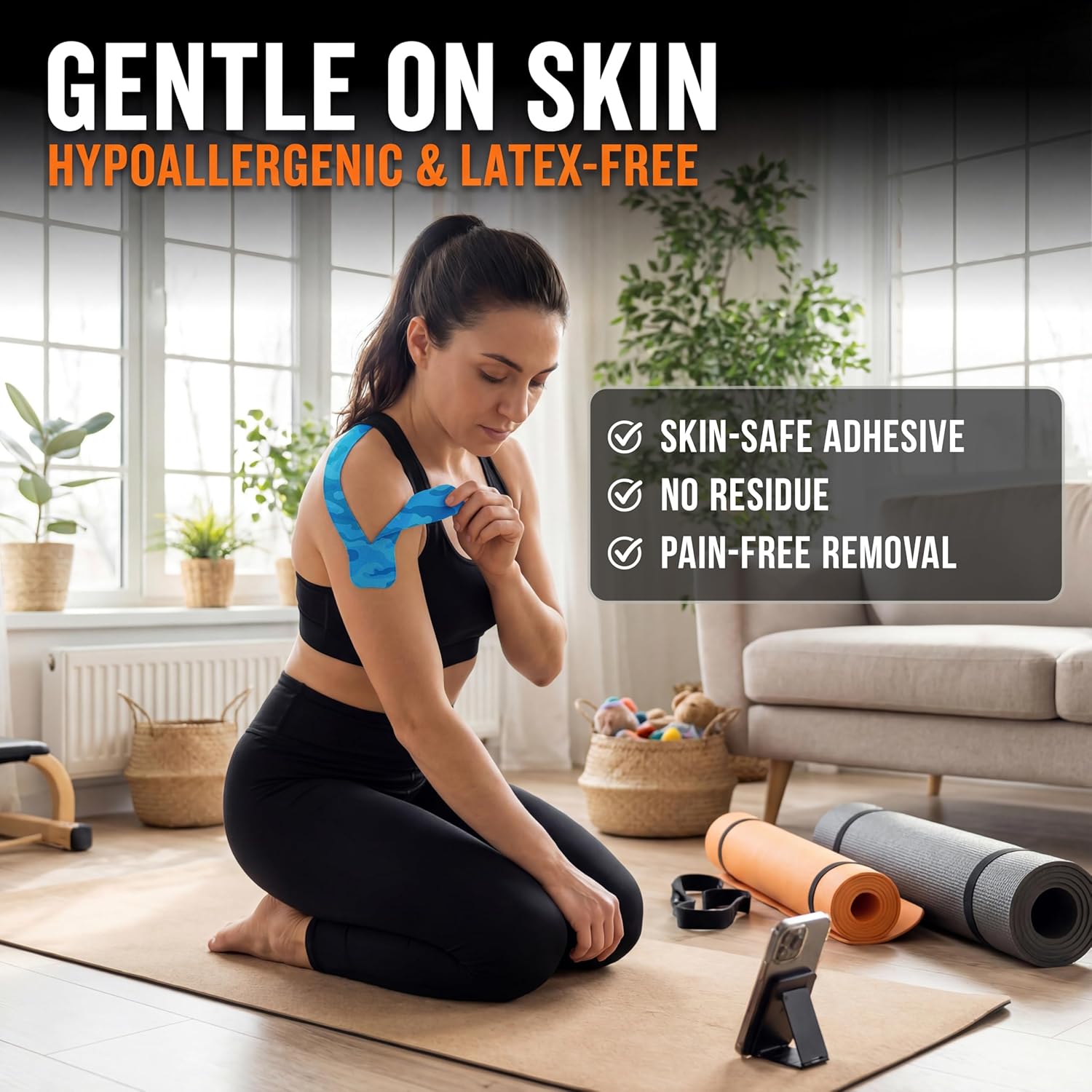 Kinesiology Tape - Waterproof Athletic Sports Tape for Knee, Shoulder, Arm & Back Support | 3-5 Day Adhesion, Hypoallergenic & Latex-Free + Taping Guide (Uncut, 2"x50ft Roll, Electric Blue Camo)