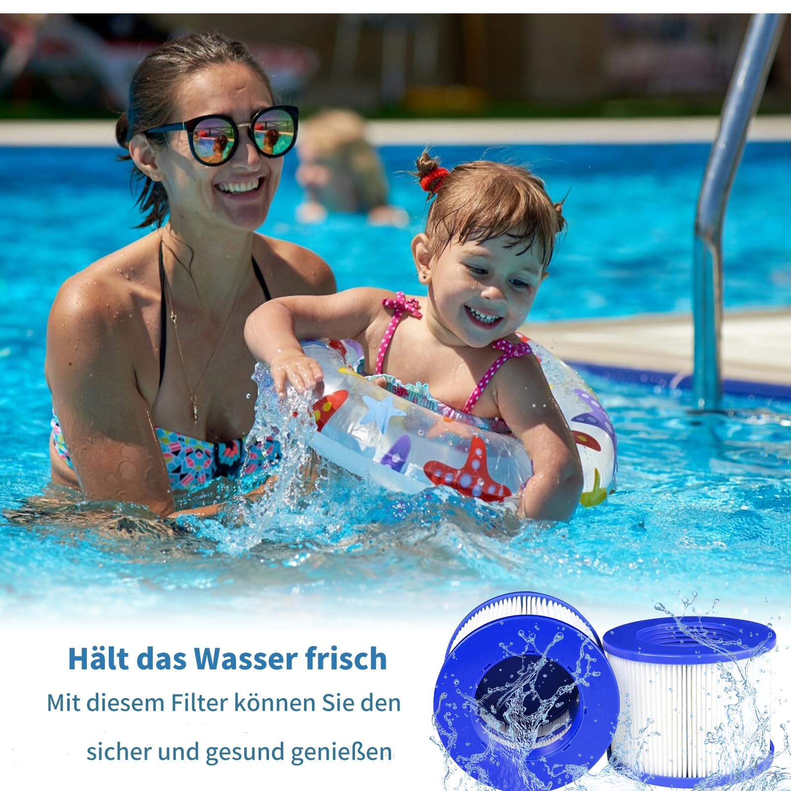 Filterkartuschen für aufblasbares Spa, Filter für Spa Zubehör Clever Spa Filter 75 * 100 mm Höhe 75 mm, Filter spa für Aquaparx (4 Stücke)