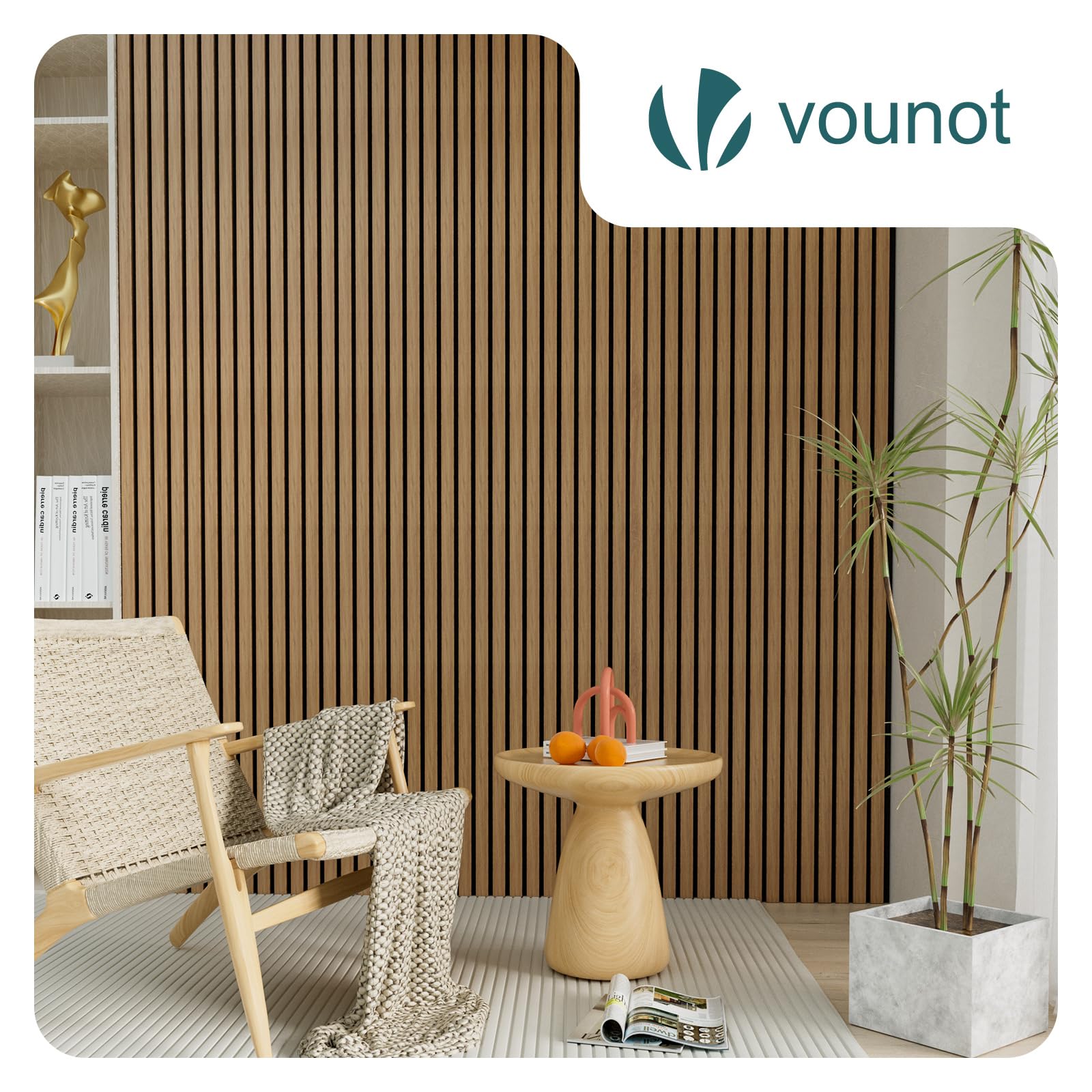 VOUNOT® 4x Paneles Acústicos Decorativos MDF 120x60x2,1cm con Fieltro Poliéster Insonorización Acústica Pared Absorción de Sonido Pared de Láminas Listones 3D para Salón Despacho Encimera Roble Claro