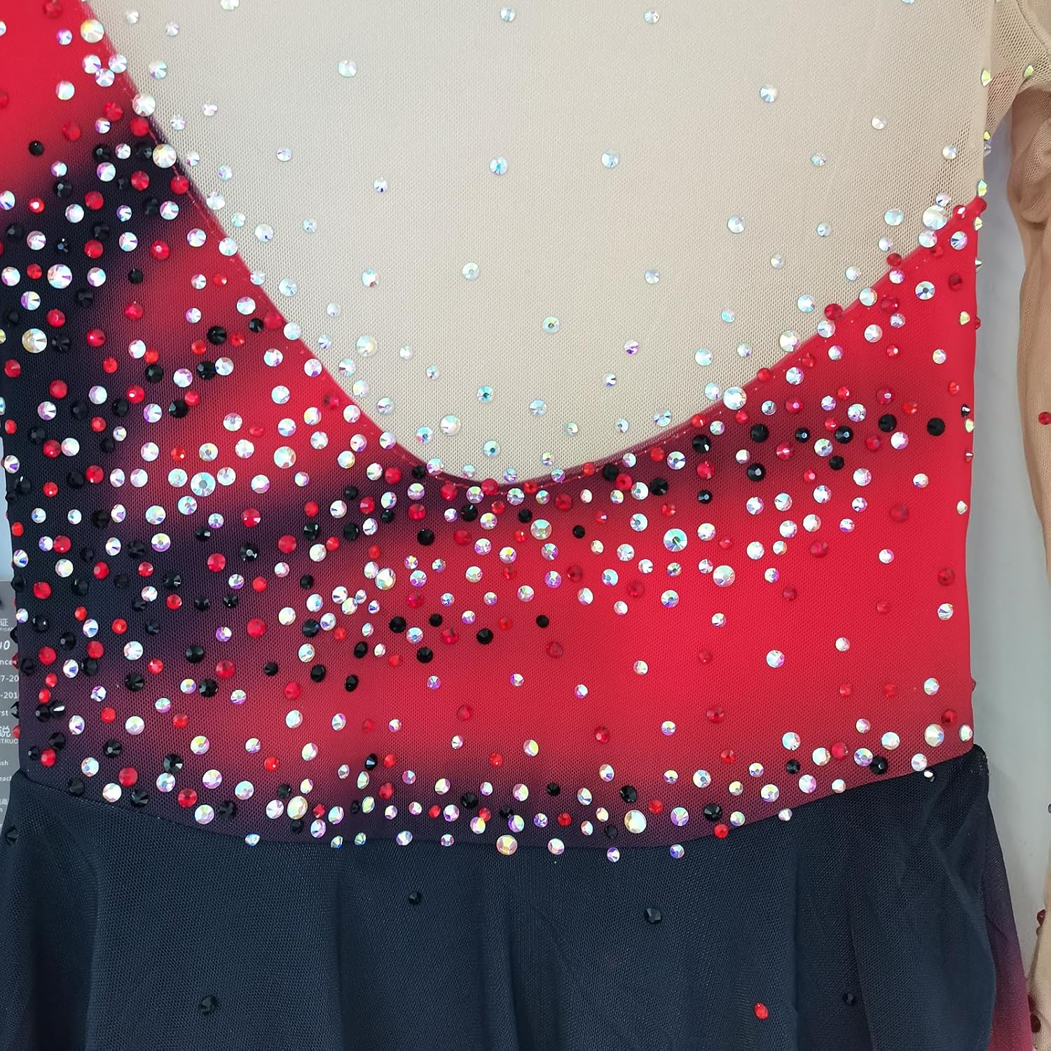Girls' Red and Black Long Sleeve Figure Skating Dress Shiny Professional Customized Competition Costume