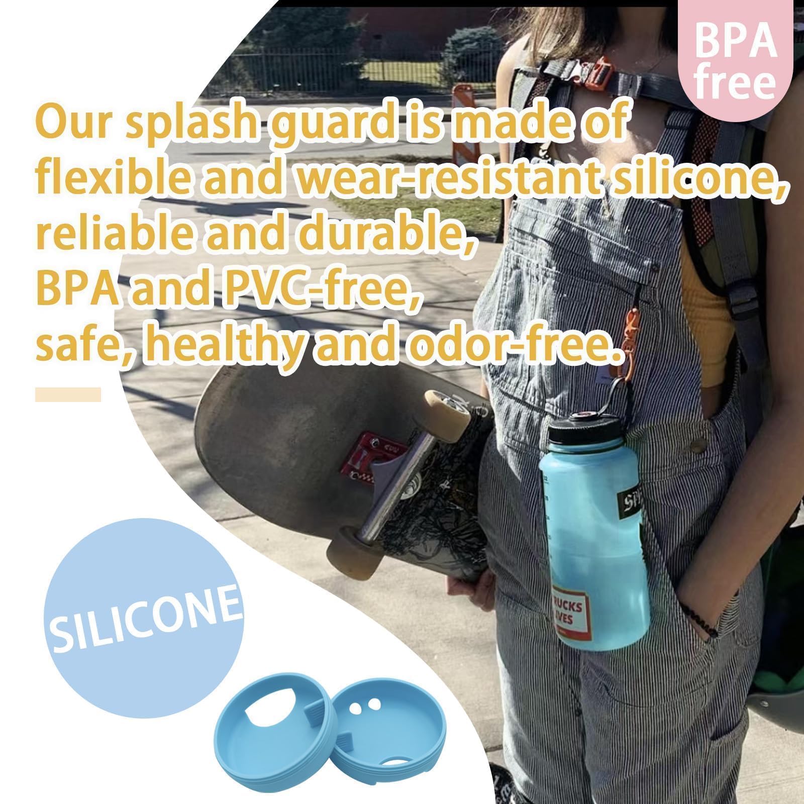 2-Pack Silicone Splash Guard For Nalgene 32oz Wide Mouth Bottles - Seafoam Blue, BPA-Free - View #8
