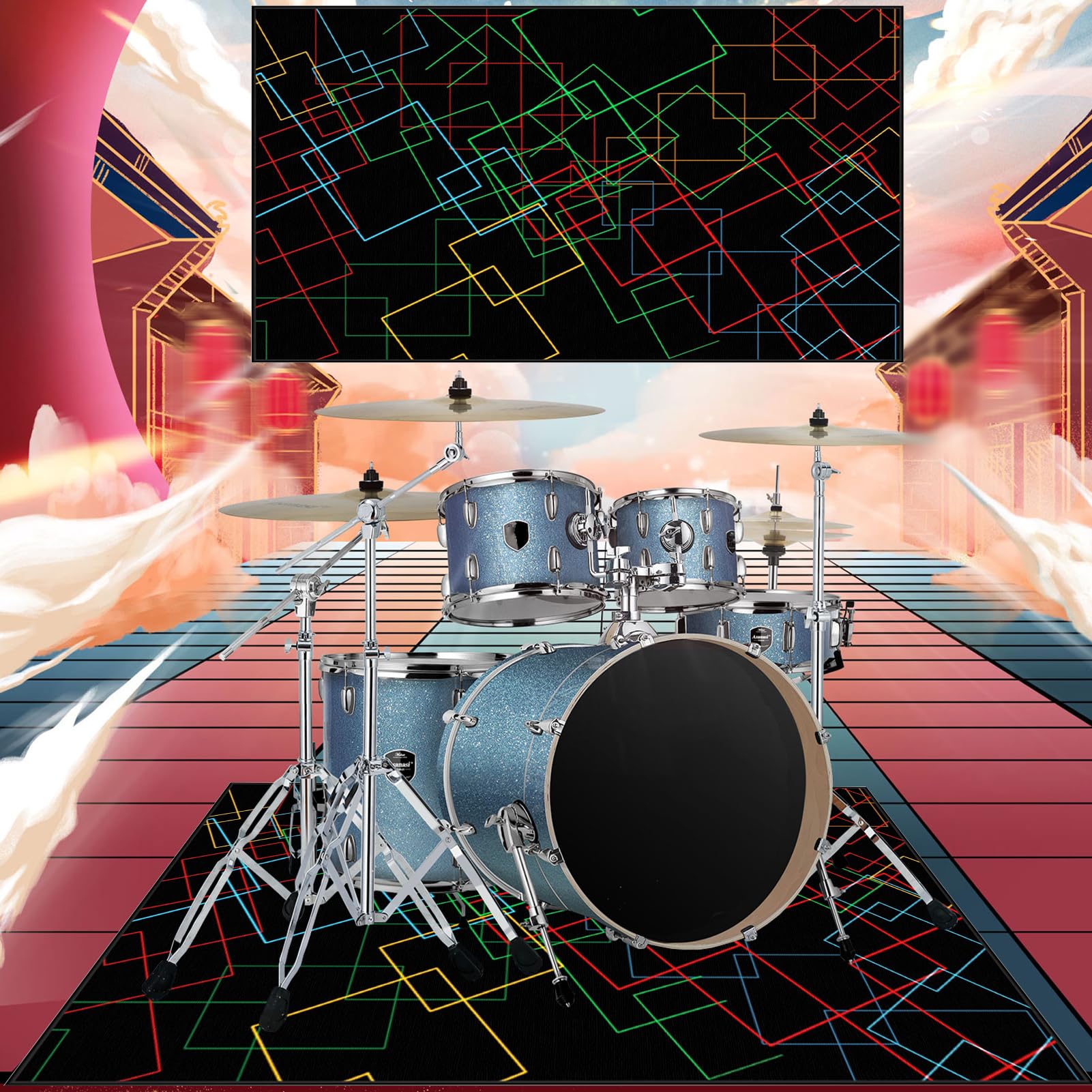 Dywan perkusyjny, izolacja akustyczna, mata wygłuszająca, dywan perkusyjny, 230 x 200 cm, profesjonalny, prostokątny, elektroniczny zestaw perkusji jazzowej