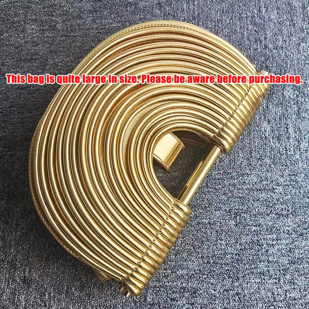 CUXVA Clutch Purses for Women Half Round Woven Evening Bag Formal PU Leather Purse Designer Handbags for Wedding Party Prom - Image 4