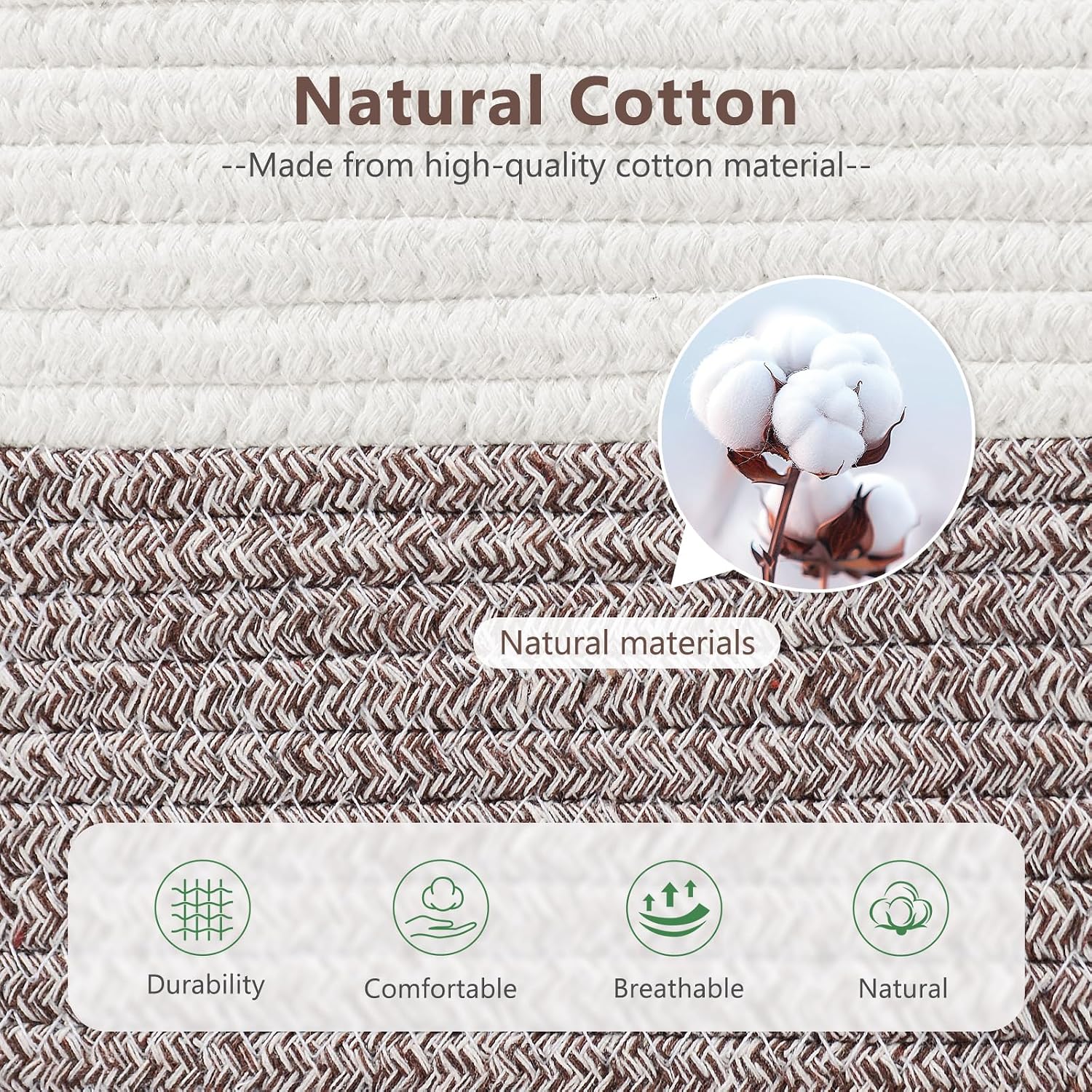 ECDYQXVU 15x10x9 Woven Cotton Rope Storage Basket, Leather Handles 1 Pack image 2