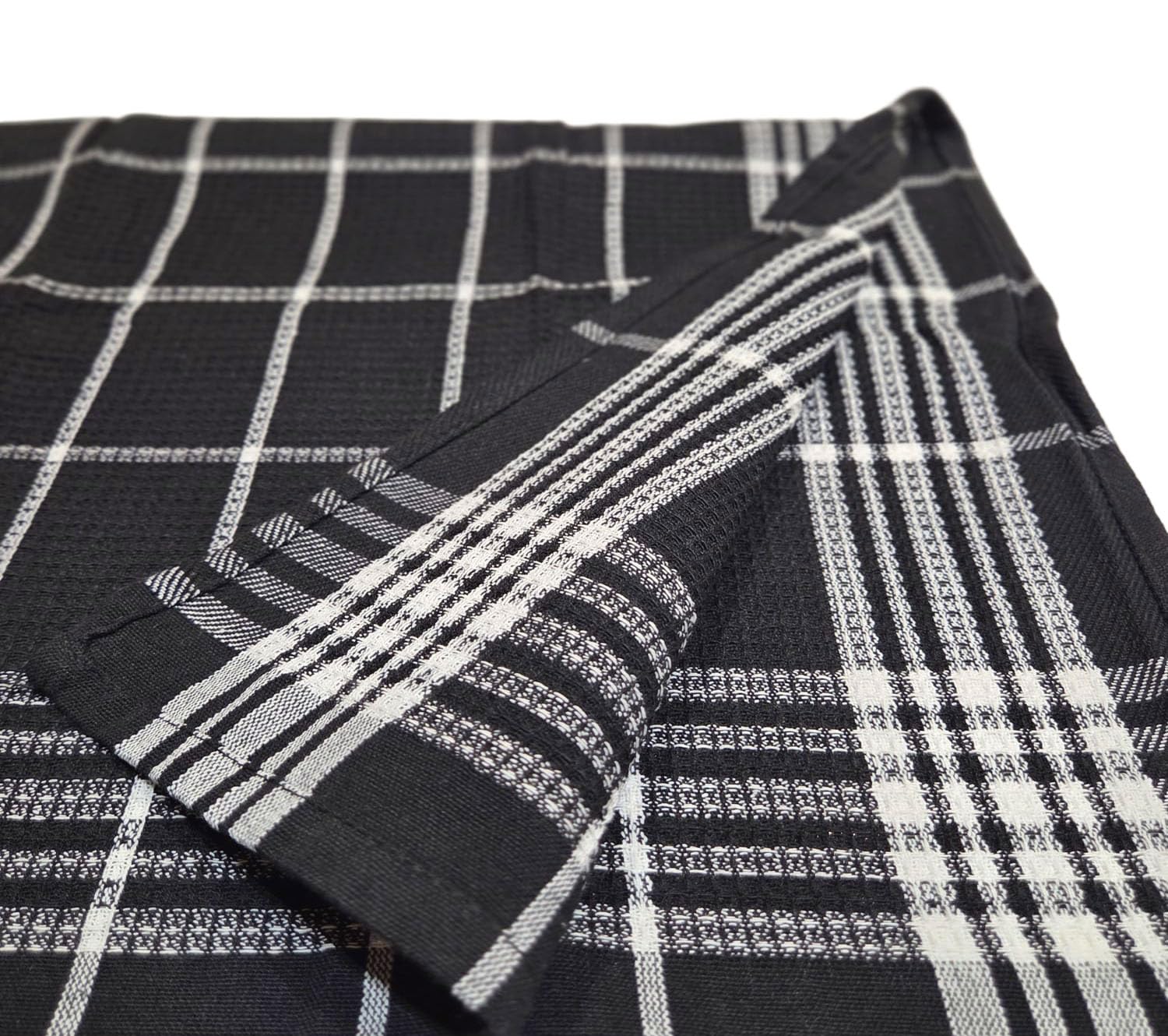 Dezpo Premium Cotton Tea Towels | 100% Cotton Super Absorbent 45x75cm | Classic Check Kitchen Dish Cloths (4, Traditional Black Check)