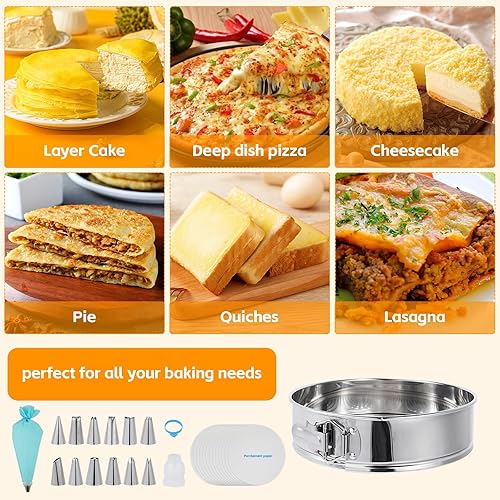 Miniatura 4 de Aufind Springform - Juego de moldes para hornear (7,9,10 pulgadas), molde de acero inoxidable 304 con parte inferior extraíble, molde para pastel de
