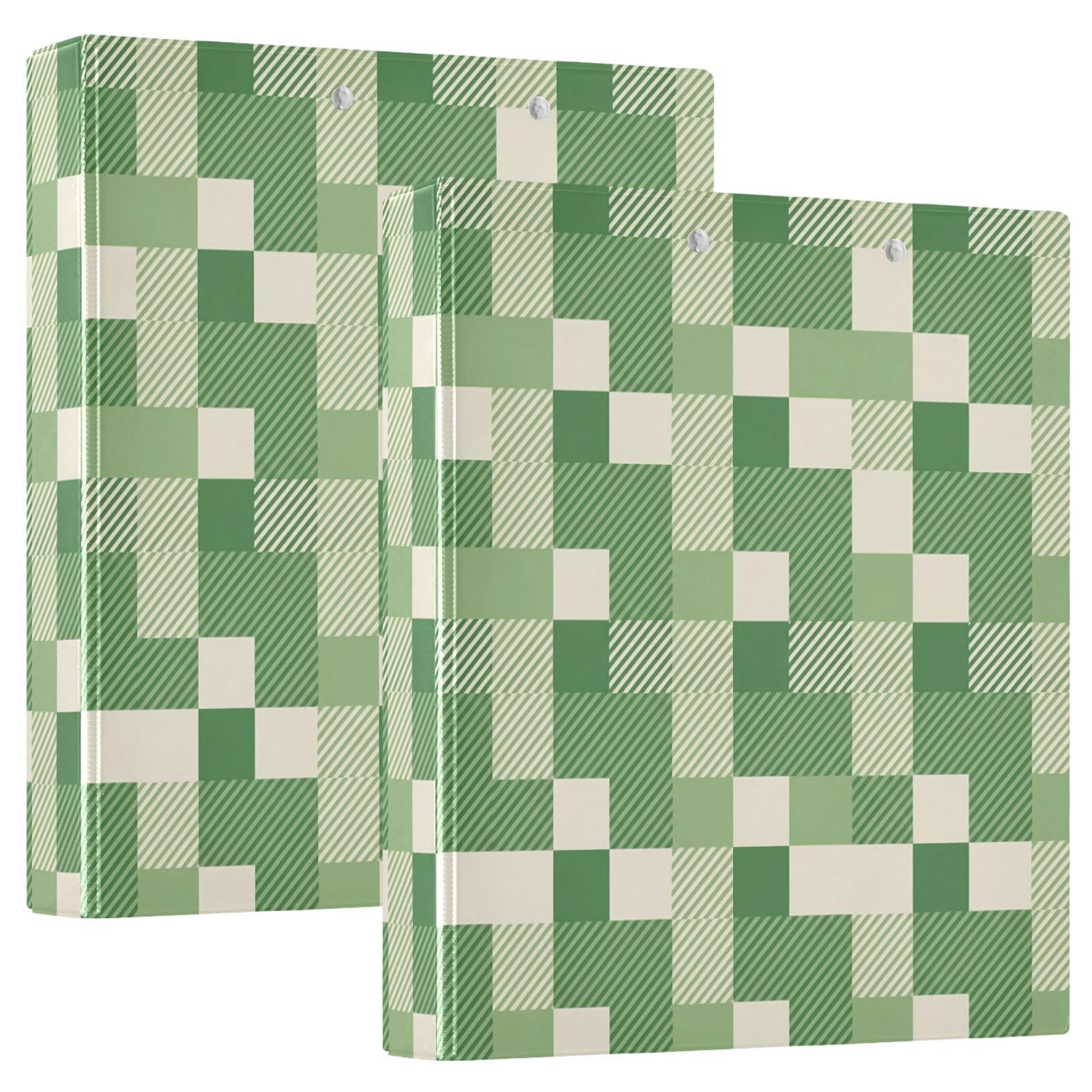 Raccoglitori a 3 anelli, 3,8 cm, motivo a quadretti, decorativi, rotondi, con clip in metallo, formato A4, organizer per casa e ufficio, confezione da 2