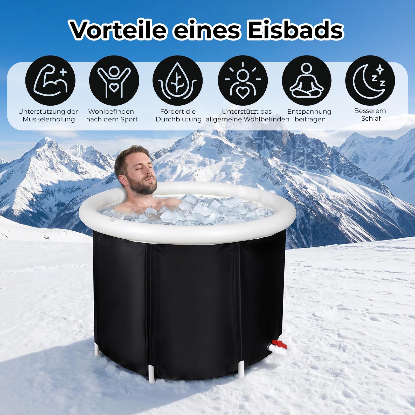 Eisbadewanne für Athleten 68cm Höhe Faltbare Aufblasbare Badewanne Tragbares Eisbad für den Innen- und Außenbereich Kältebad Kryotherapie Erwachsene Sitzbadewanne Outdoor Schwarz