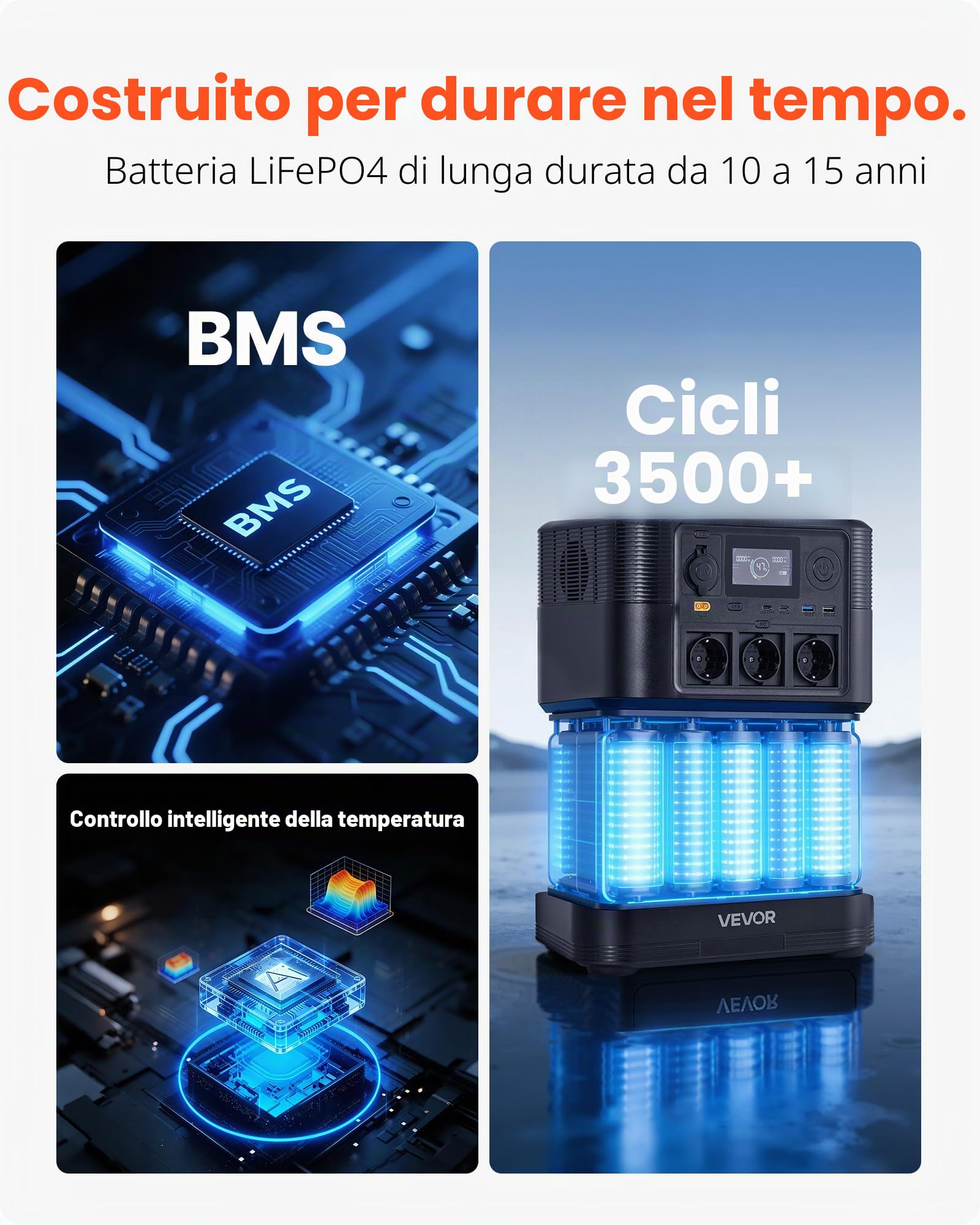 VEVOR Centrale Elettrica Portatile con Pannello Solare da 200 W, Kit di Generatore Solare 1200 W Stazione Batteria Backup LiFePO4 806 Wh con 9 Porte di Uscita per Campeggio Viaggio Camper