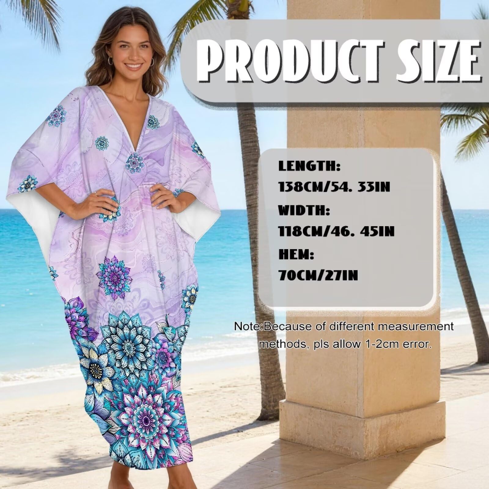 Xoenoiee Kaftan sukienki damskie dekolt w serek plus size kaftany rękaw nietoperz okrycia plażowe letnia sukienka plażowa