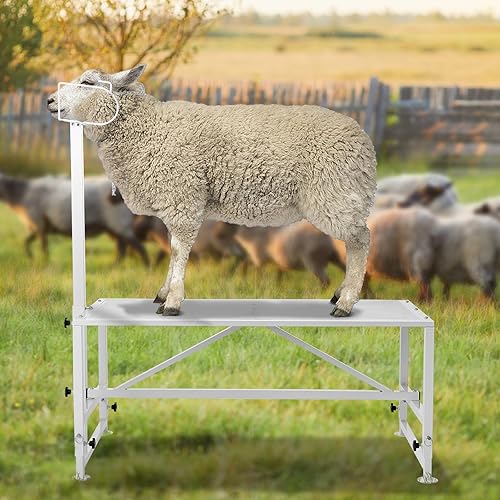 Miniatura 8 de Happybuy Livestock Stand 51x23 inches, Trimming Stand with Straight Head Piece, Goat Trimming Stand Metal Frame Sheep Shearing Stand Livestock