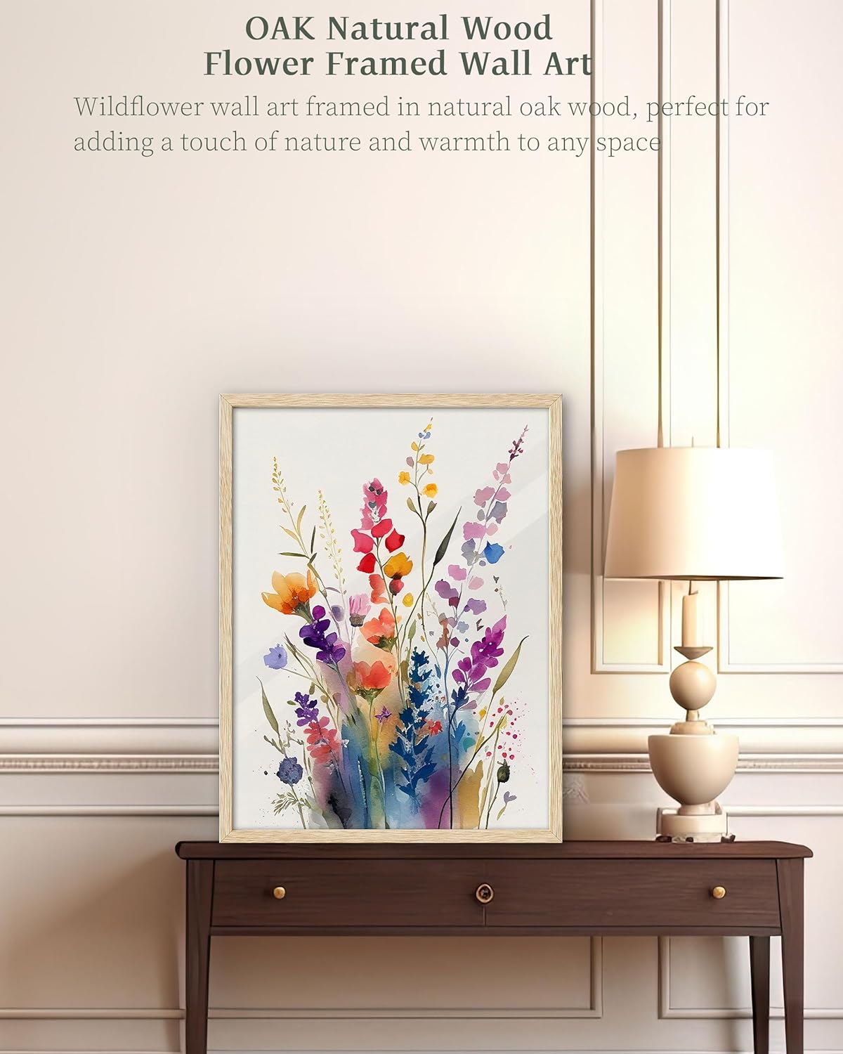 iHery Natural OAK Wood Framed Bright Floral Wall Art, 12x16 in Set of 3 Colorful Wildflower Canvas Prints, Beige Narrow Frame Botanical Watercolor Flowers Decor For Bedroom Living Room