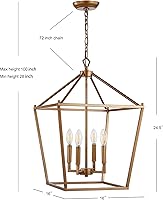 Vista 5 de JONATHAN Y JYL7437B 16" Farmhouse Lantern Chandelier, 4-Light Industrial Metal Cage Pendant Light in Antique Gold, Adjustable Hanging Ceiling