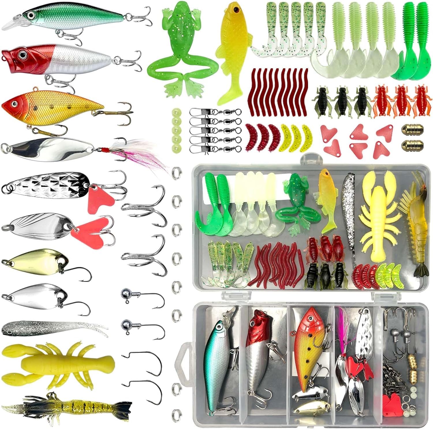 Rayyan Fishing Lure Kit, Topwater, Middle & Deep Water Lures, 78pcs, Multicolor, Adults
