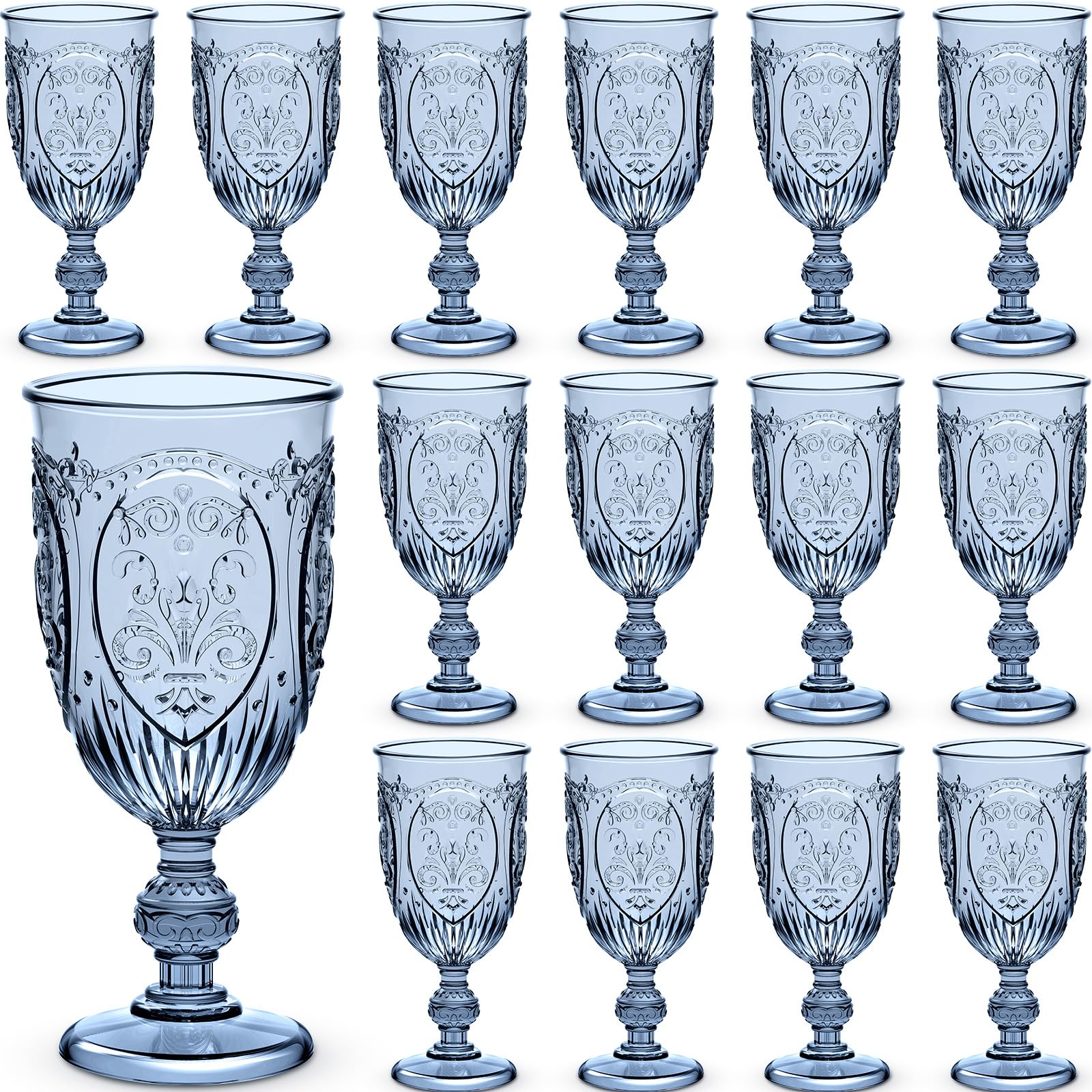 Wiwiqing 24 Pcs Plastic Wine Glasses Vintage Goblets,Blue