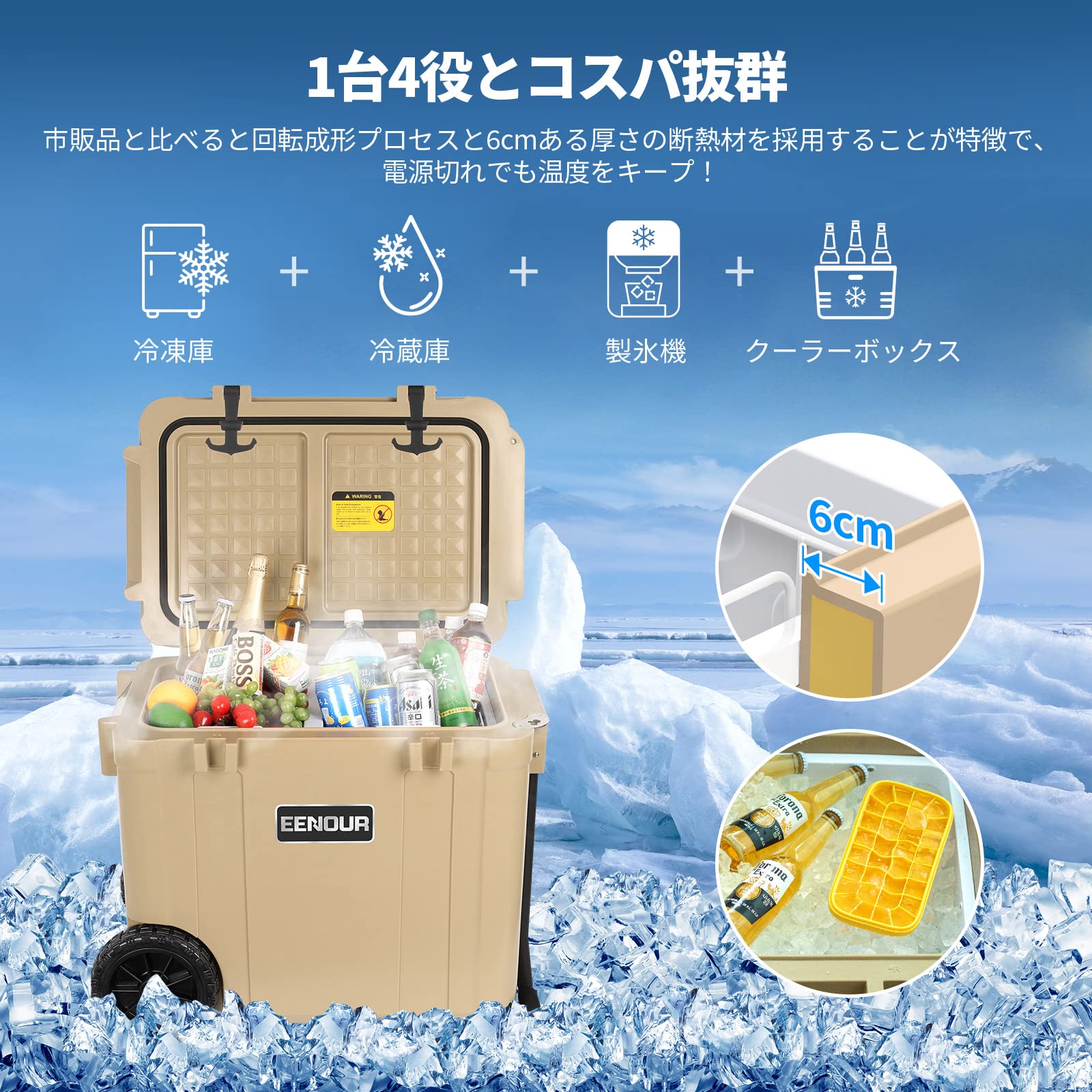Amazon.co.jp: EENOUR 車載冷蔵庫 CA55 55L -20℃~10℃ 2室独立温度制御 