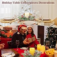 Vista 5 de Anillos de vela de Navidad – Juego de 12 anillos de vela artificiales de bayas rojas y piñas de 10 pulgadas, coronas de velas de Navidad