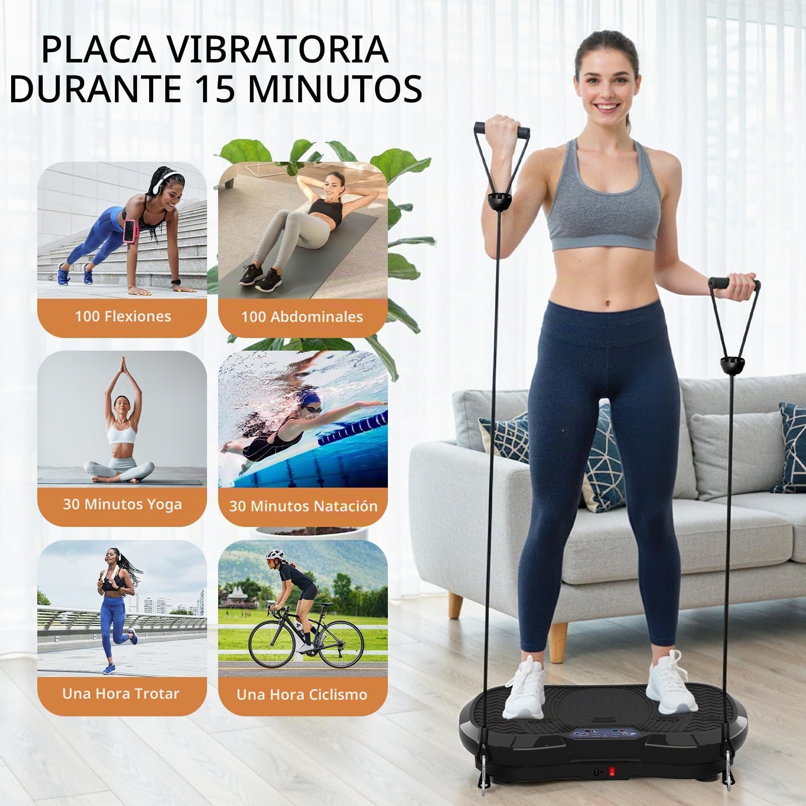 TLGREEN Plataforma vibratoria con Motor Ultra silencioso, 120 Niveles + 10 programas de Entrenamiento, con Mando a Distancia, Bandas de Entrenamiento