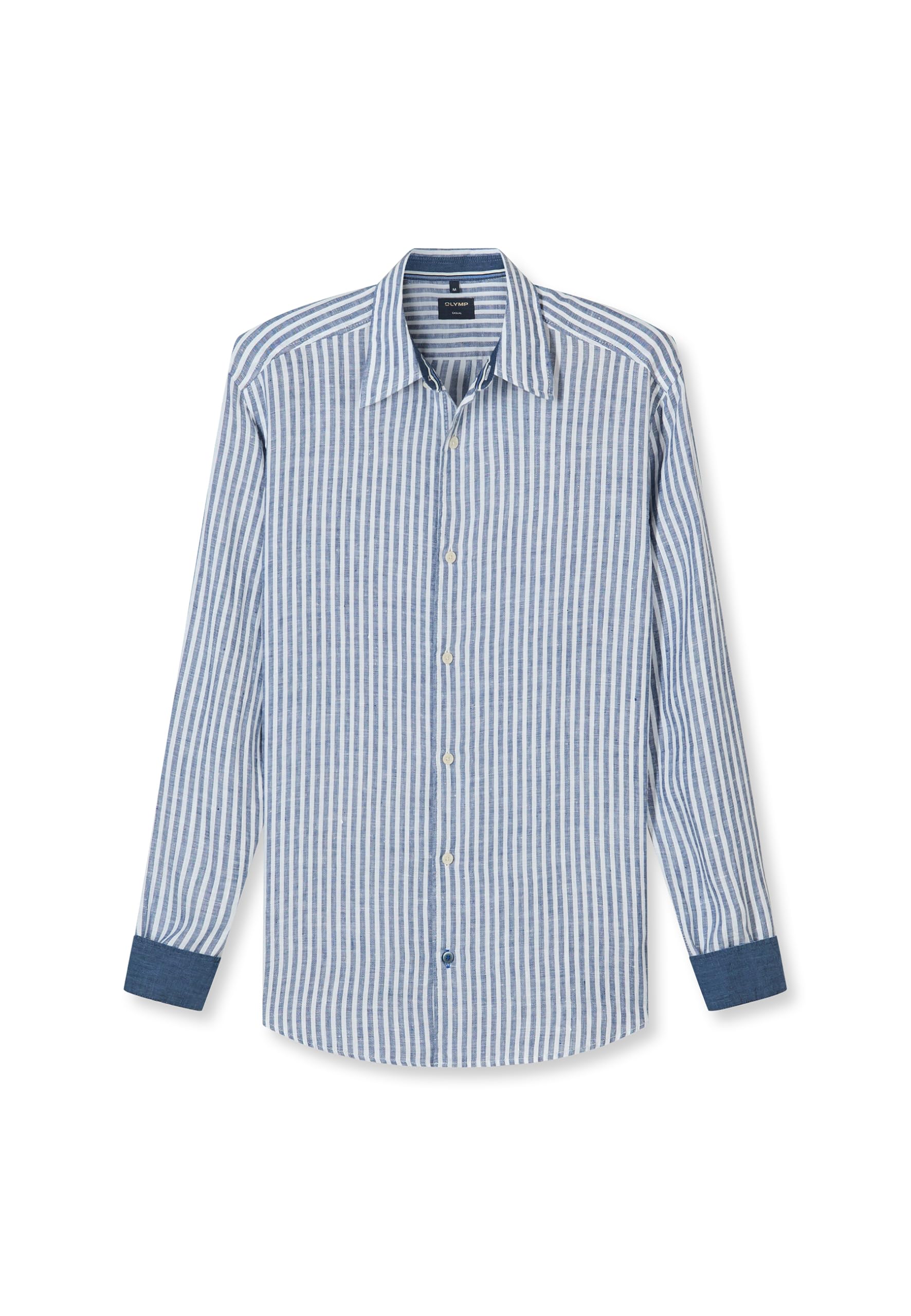 OLYMP Camisa casual para hombre de manga larga 405014, rayas de fondo blanco, 059 informal, 22, cuello Kent