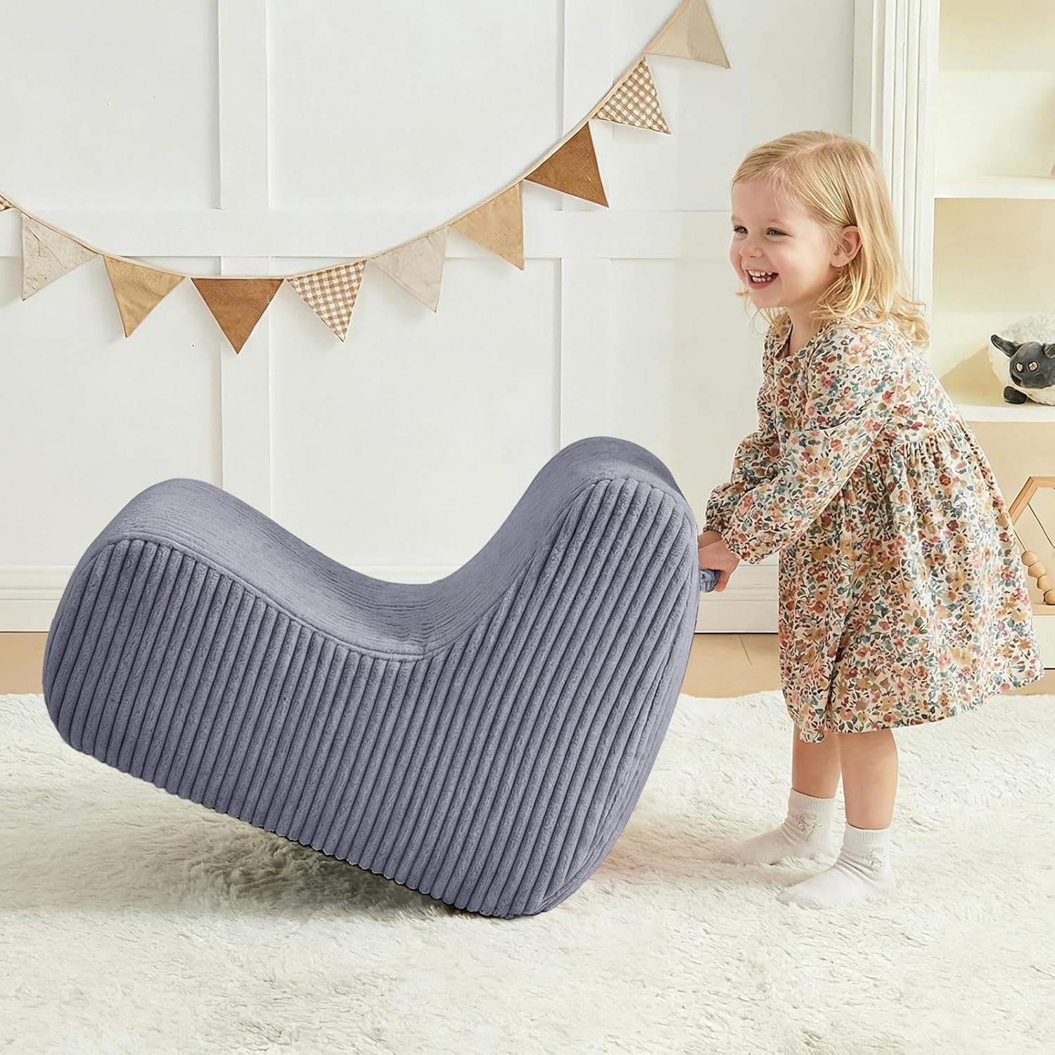 DAICO Kids Bean Bag Chair Ultra-Soft Toddler Bean Bag Sofa with Handle, Small Toddler Chairs Comfy Lazy Lounger Floor for Playroom or Bedroom - Birthday for Boys and Girls, Grey