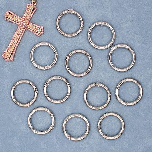 Miniatura 7 de Llavero redondo de mosquetón de resorte de metal con clip de presión para llavero, bolso, bolso de mano, Plateado, 33MM