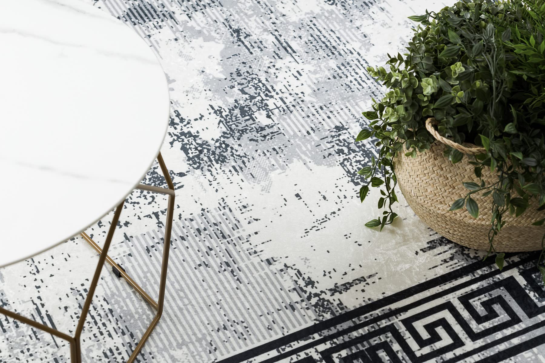 rugsx Tappeto moderno lavabile ANDRE per la camera dei bambini, il soggiorono, la hall, la moquette lavabile in lavatrice, Marmo, Greco, antiscivolo - nero/bianco 160x220 cm