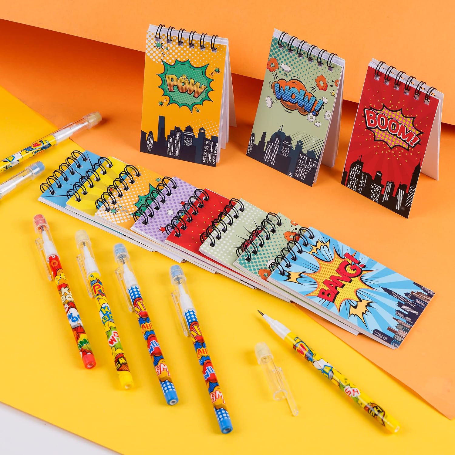 Kolewo4ever 48 Pieces Hero Text Theme Set:24Pcs Translucent Pencil Multipoint Non Sharpening Stackable Pencils 24Pcs Mini Spiral Notepad Memo Pad Pocket Notebooks image 5