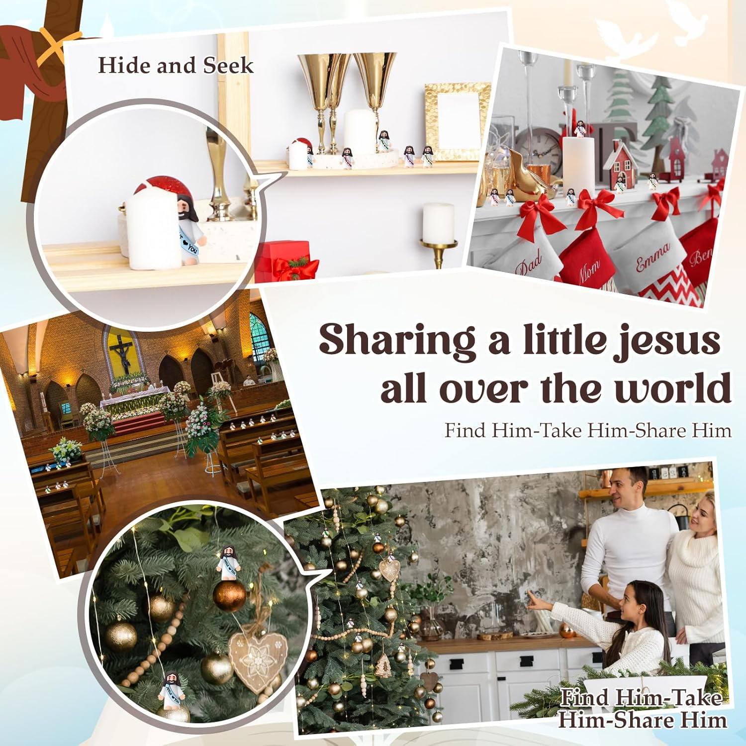 Bememo 100 Pcs Little Jesus Figures Jesus Loves You Original Design Pocket Rubber Little Figures to Hide and Seek Sunday Religious Party Share Easter Gifts(Macaron Colors)