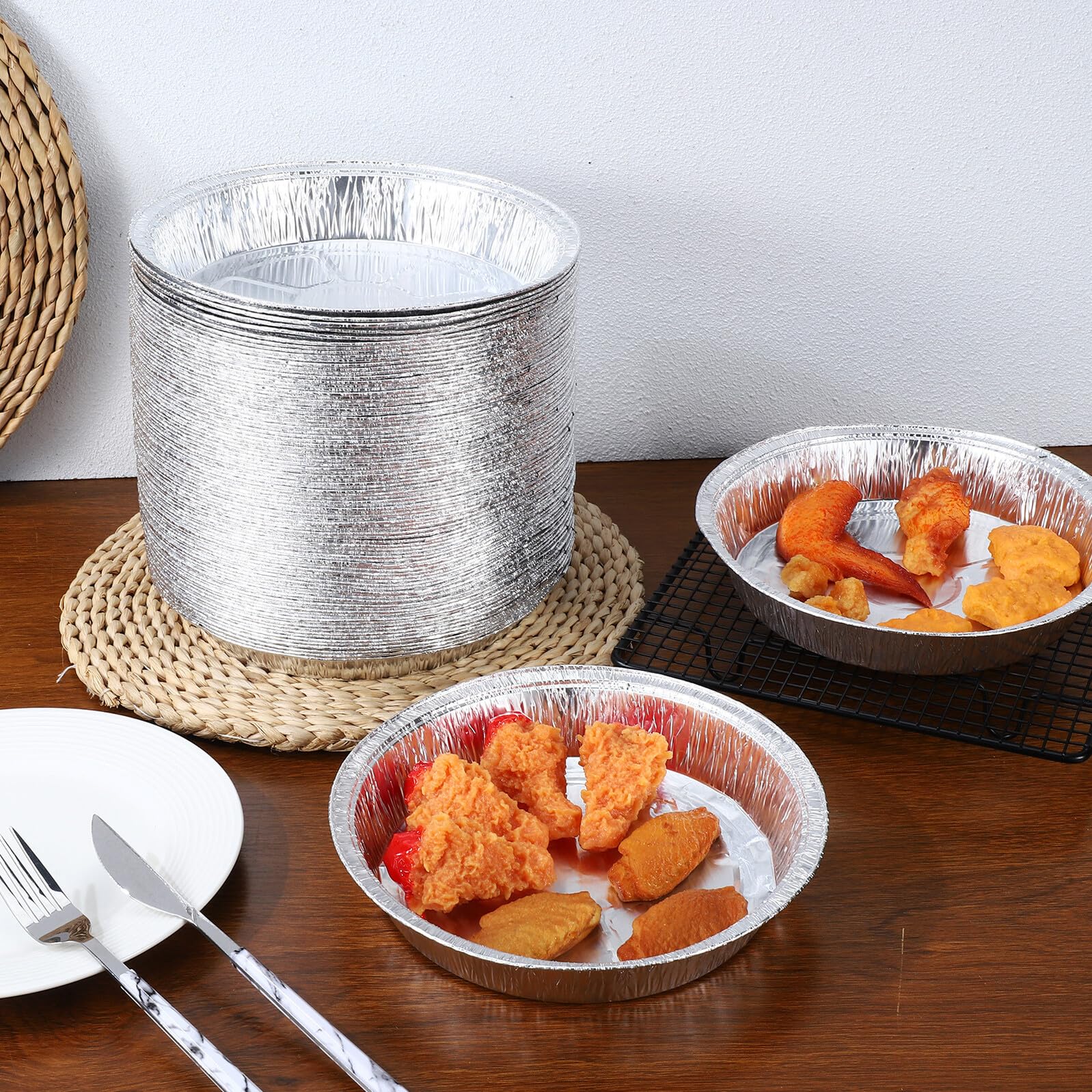 BESPORTBLE Plateaux Ronds en Aluminium Jetables Lot de 100 Moules à Pâtisserie en Aluminium, Légers et Pratiques pour Friteuse à Air pour Anniversaires et Fêtes