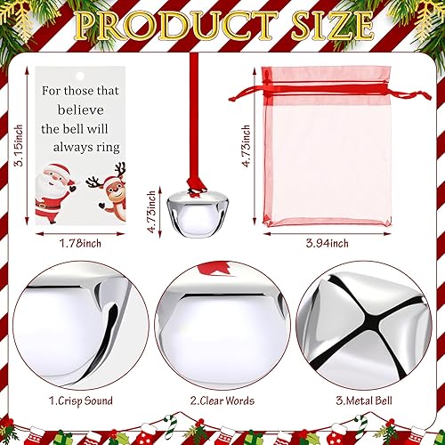 Miniatura 2 de 200 adornos de campana de Navidad Believe de 1.5 pulgadas, decoración de campanas de regalo para árbol de Navidad con tarjeta de cinta roja y bolsas