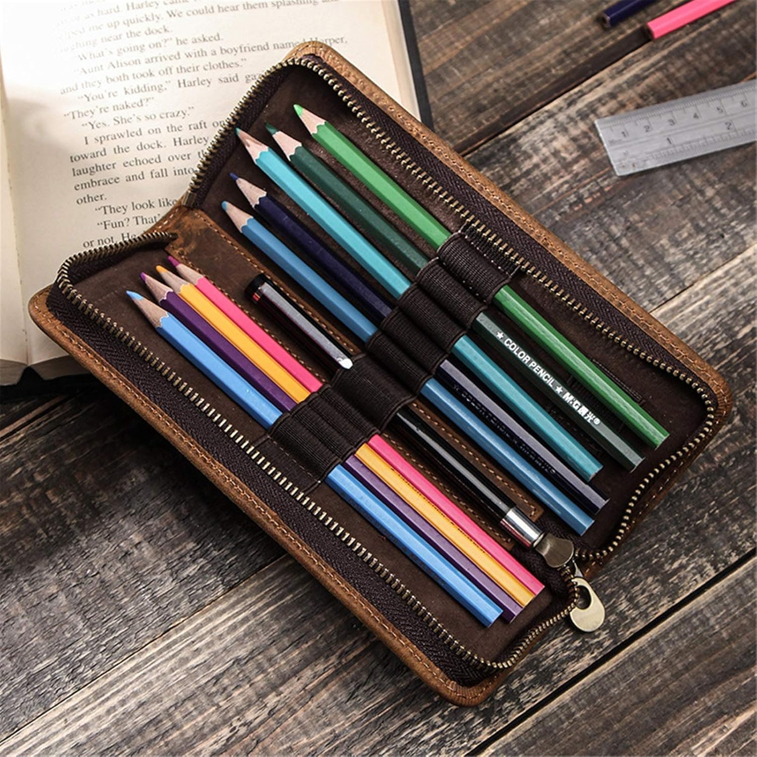 Etui na piórniki Etui ze skóry naturalnej Etui na długopisy Klasyczne akcesoria do pracy Bagaż podręczny dla młodych uczniów (kolor: kawa Rozmiar 20x8x2,5 cm) (kawa)