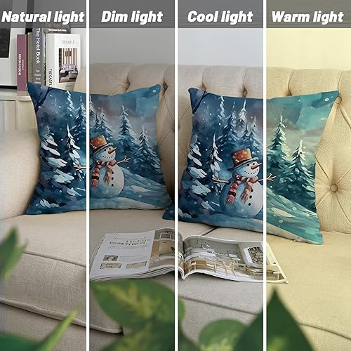 Miniatura 6 de Juego de 2 fundas de almohada de Navidad con diseño de bosque de invierno, diseño de dibujos animados, acuarela, caricaturas, de lino suave, para