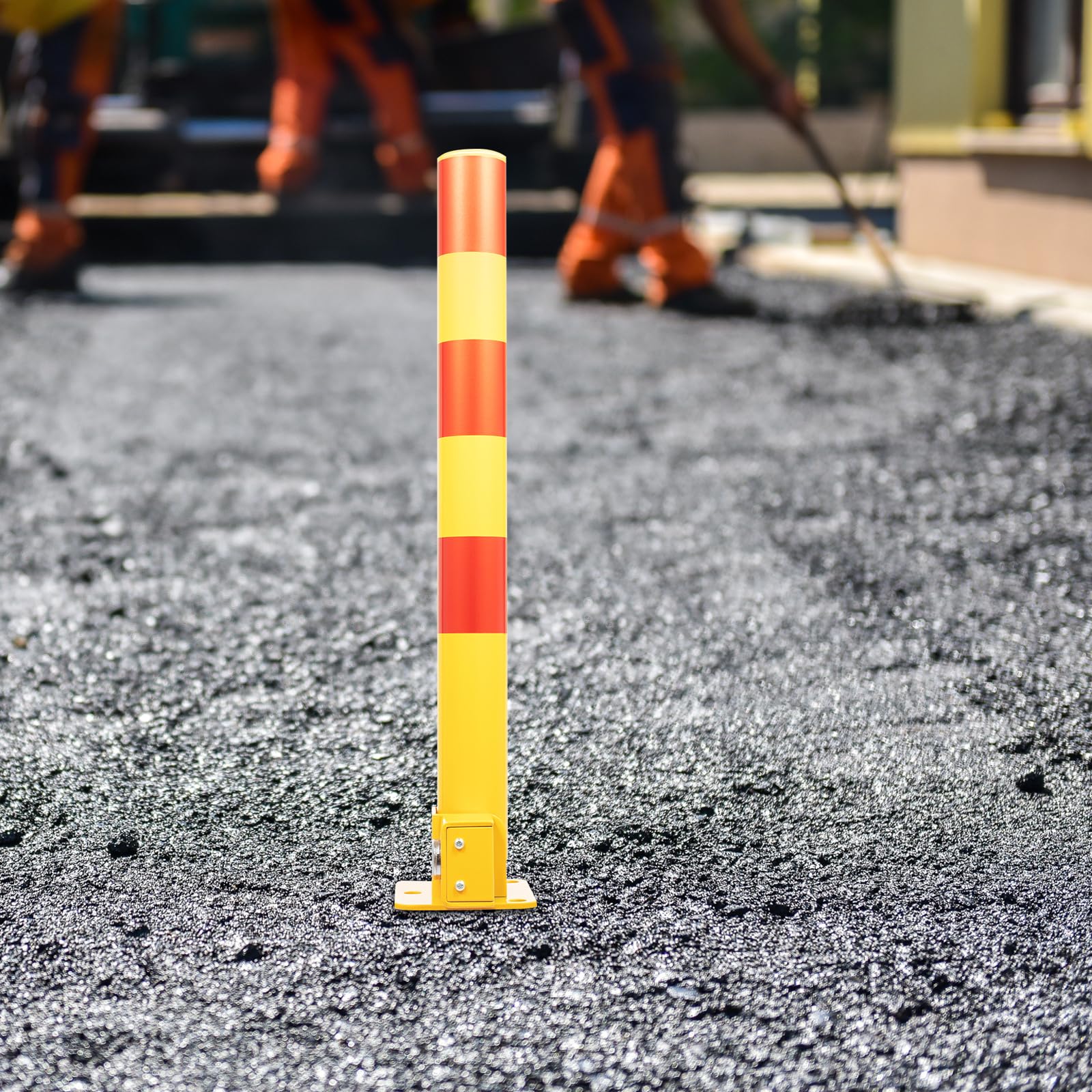 Spring Parking Post, Folding Heavy Metal Parking Obstacle Pile with 3 Keys, 4.33 Inch Diameter Steel Pipe Safety Bollard with Warning Stripes, Parking Piles,Driveway Parking Interceptor Bollard