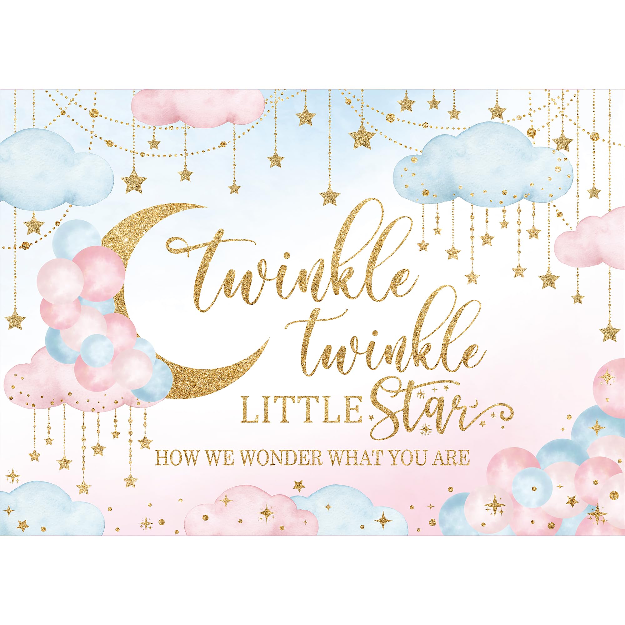 Homewelle Twinkle Twinkle Little Star Gender Reveal Backdrop 8Wx6H Feet Polyester Fabric Pink Blue Boy or Girl Baby Shower Decoration Watercolor Moon
