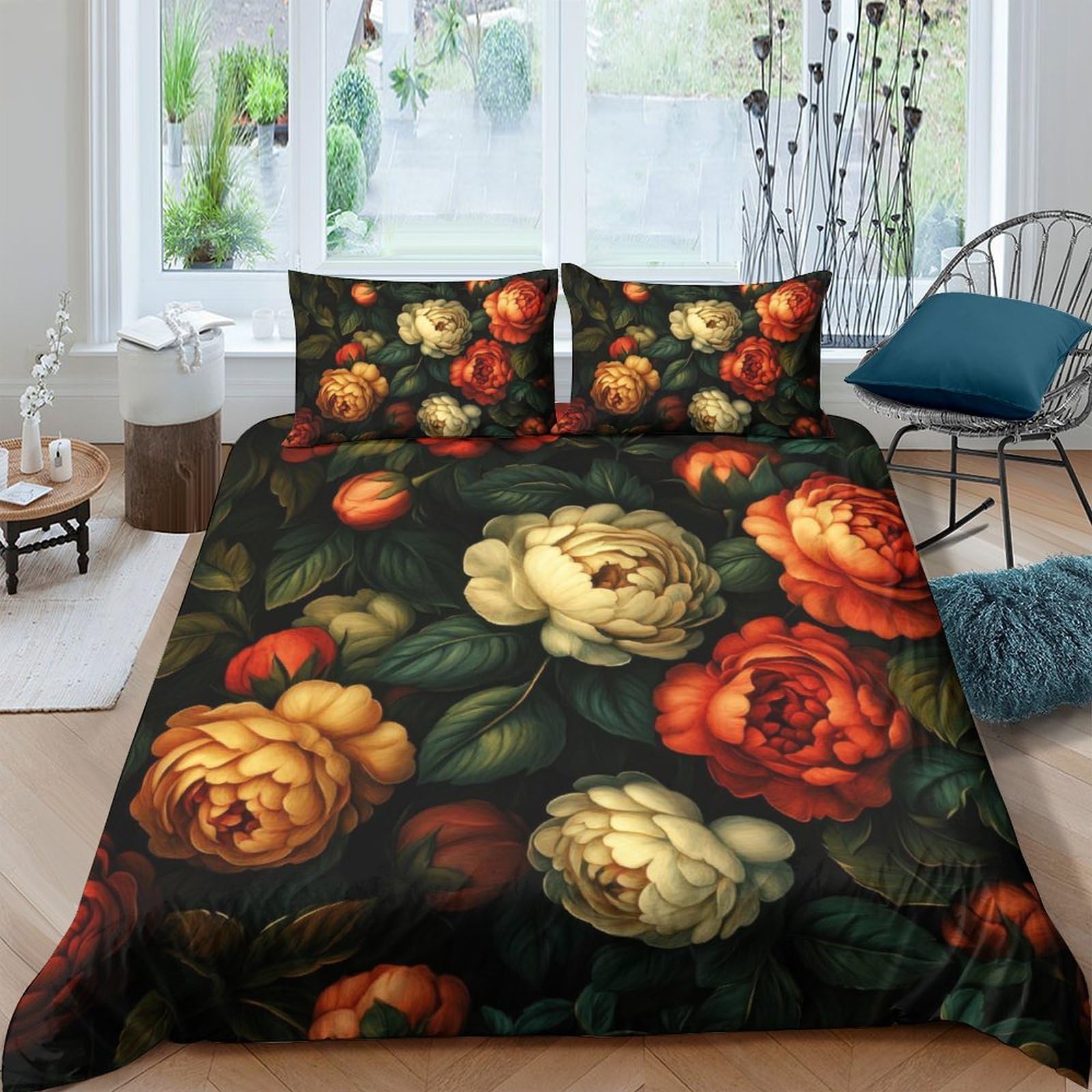 Ctjqhvkz Style-6 3D Printed Vintage Floral Fitted Sheet Microfiber Soft Breathable Dark Rose Mattress Cover For Bedroom Guestroom Decor Single（135X200cm）