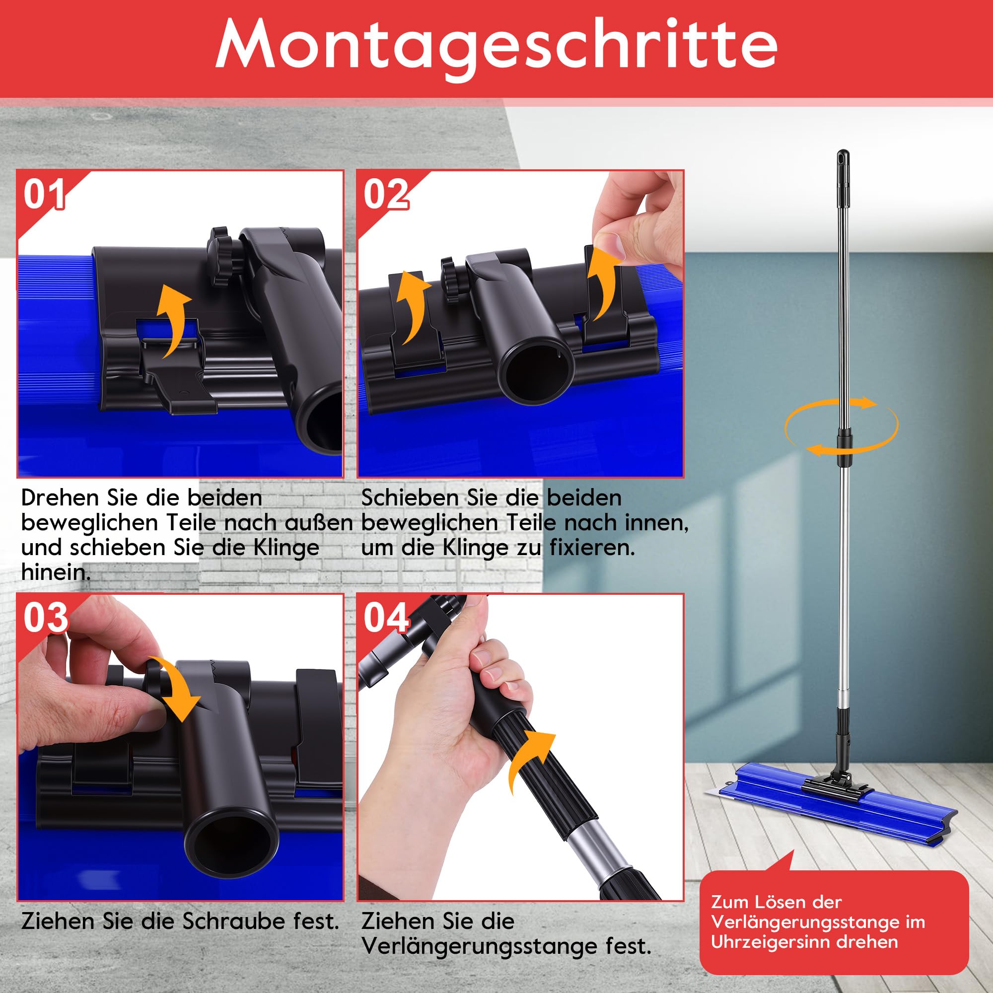 Flächenspachtel Set 15CM 25CM 40CM 60CM 80CM mit 70CM-150CM Verlängerungsgriff Trockenbau Fertigwerkzeuge Spachtel Werkzeug für Gipskarton Wandverkleidung (Blau)