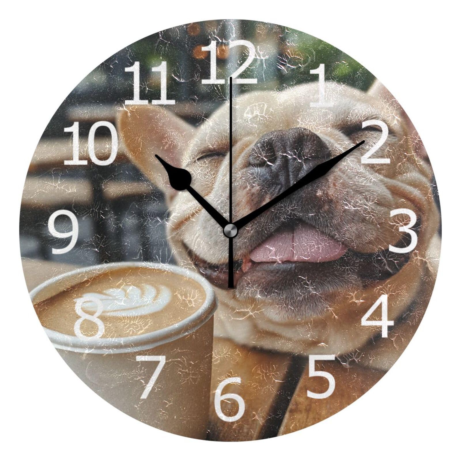Horloge murale bouledogue français ALAZA en acrylique silencieuse pour resto