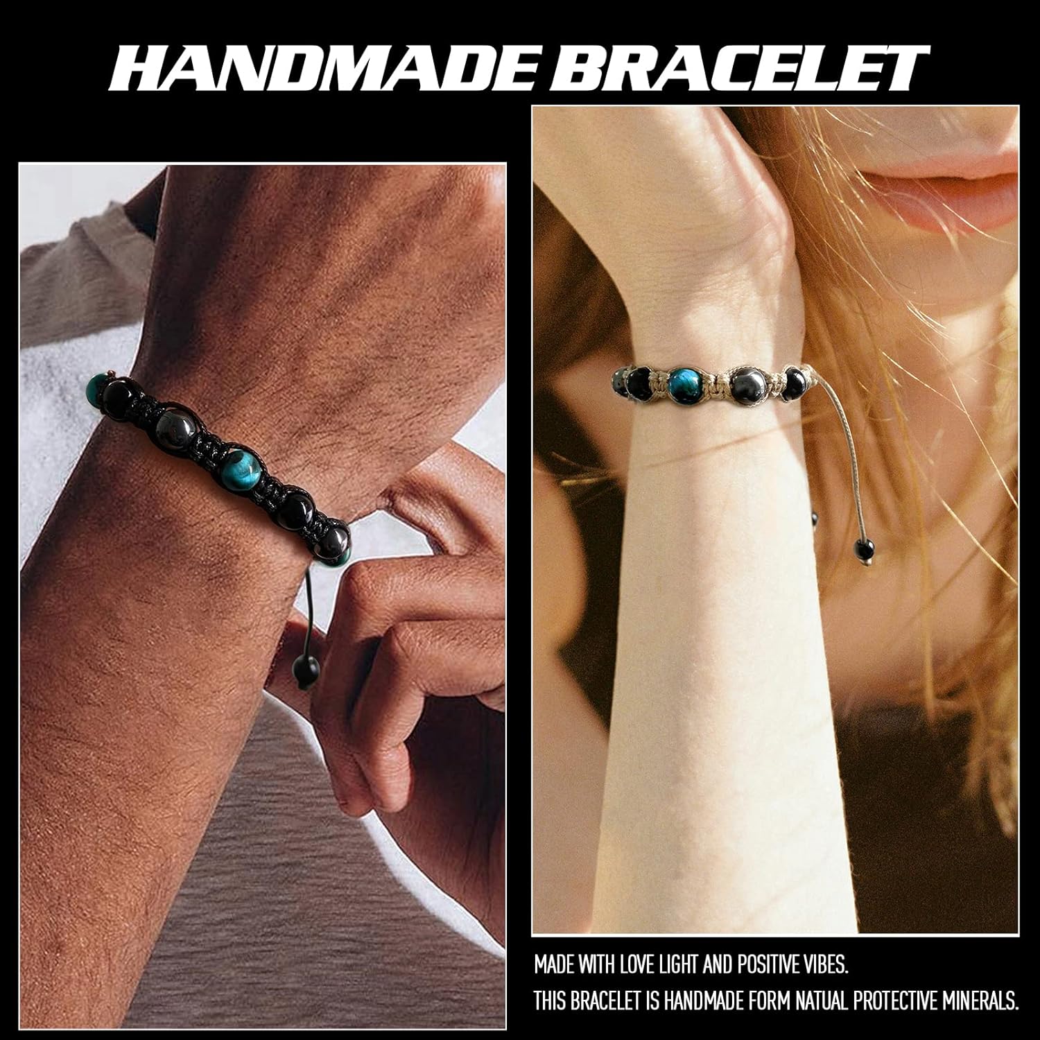 Triple Protection Bracelet,Genuine Tigers Eye Black Obsidian and Hematite Beads Bracelet for Men Women,Handmade Crystal Healing Bracelets Bring Luck and Prosperity and Happiness - Image 3