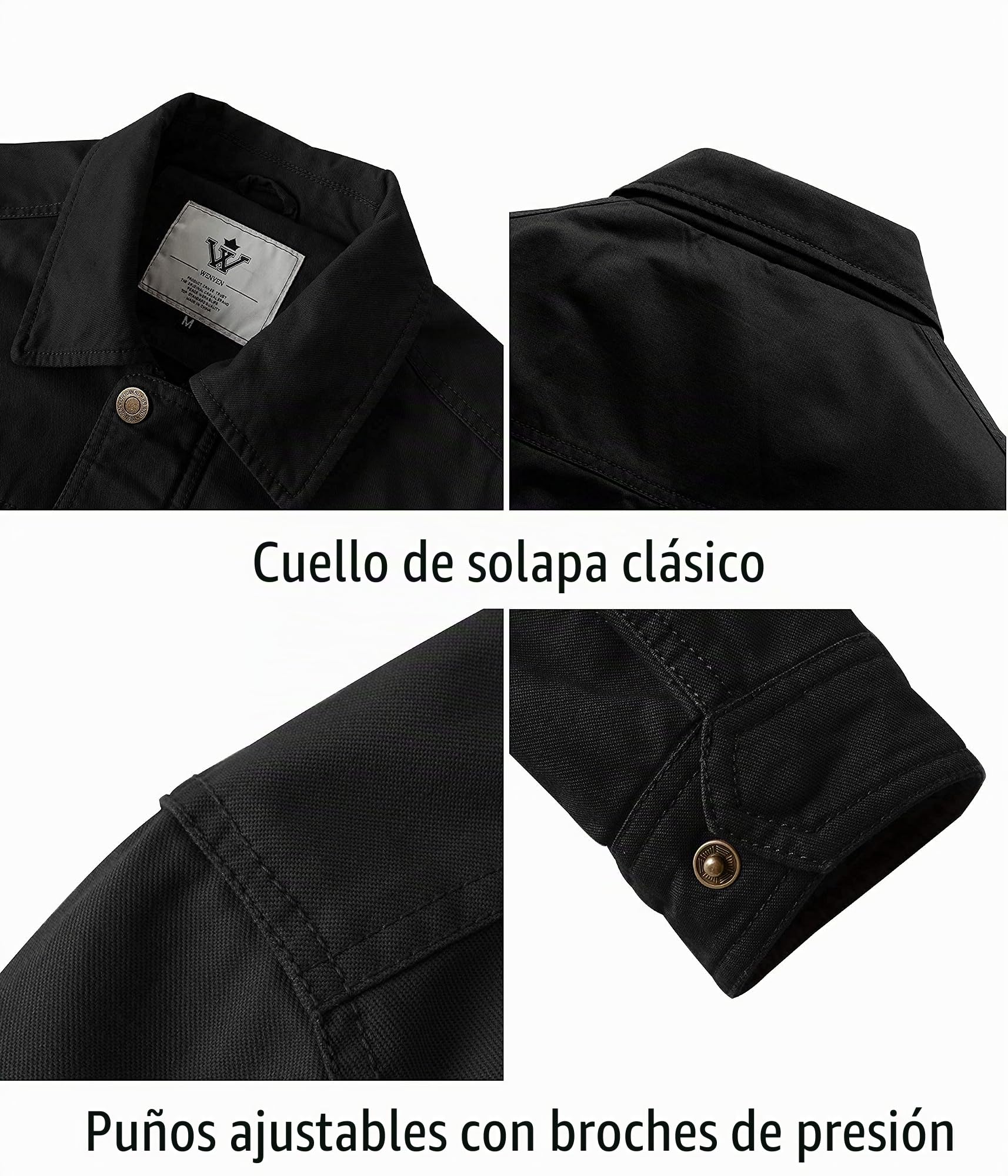 WenVen Chaqueta Clásica Aire Libre Cazadora Hombre Militar Entretiempo Chaqueta | Algodón,Clásica,Informal,Caliente,Fina,Joven,Vaquera,Cuello Alto,Primavera Otoño,para Exterior, Paseos, Senderismo,uso Diario