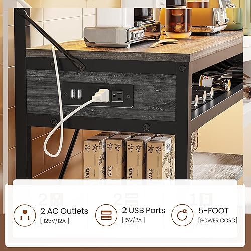 Miniatura 25 de Itaar Estante para panaderos con toma de corriente, barra de café de 6 niveles, soporte para microondas con estante para vino, luces LED y 10 Negro