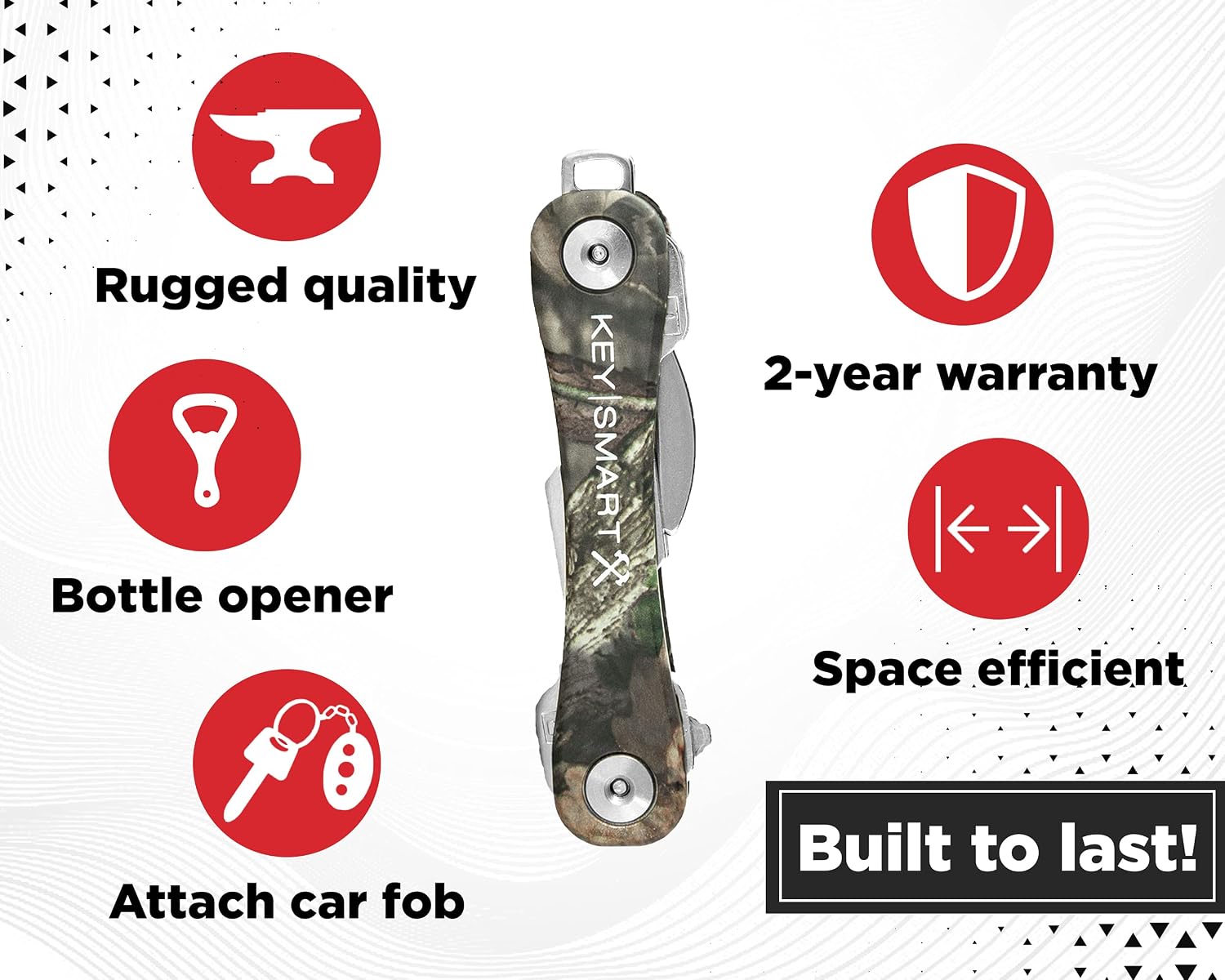 KeySmart Rugged - Multi-Tool Key Holder with Bottle Opener and Pocket Clip (up to 14 Keys, Mossy Oak)