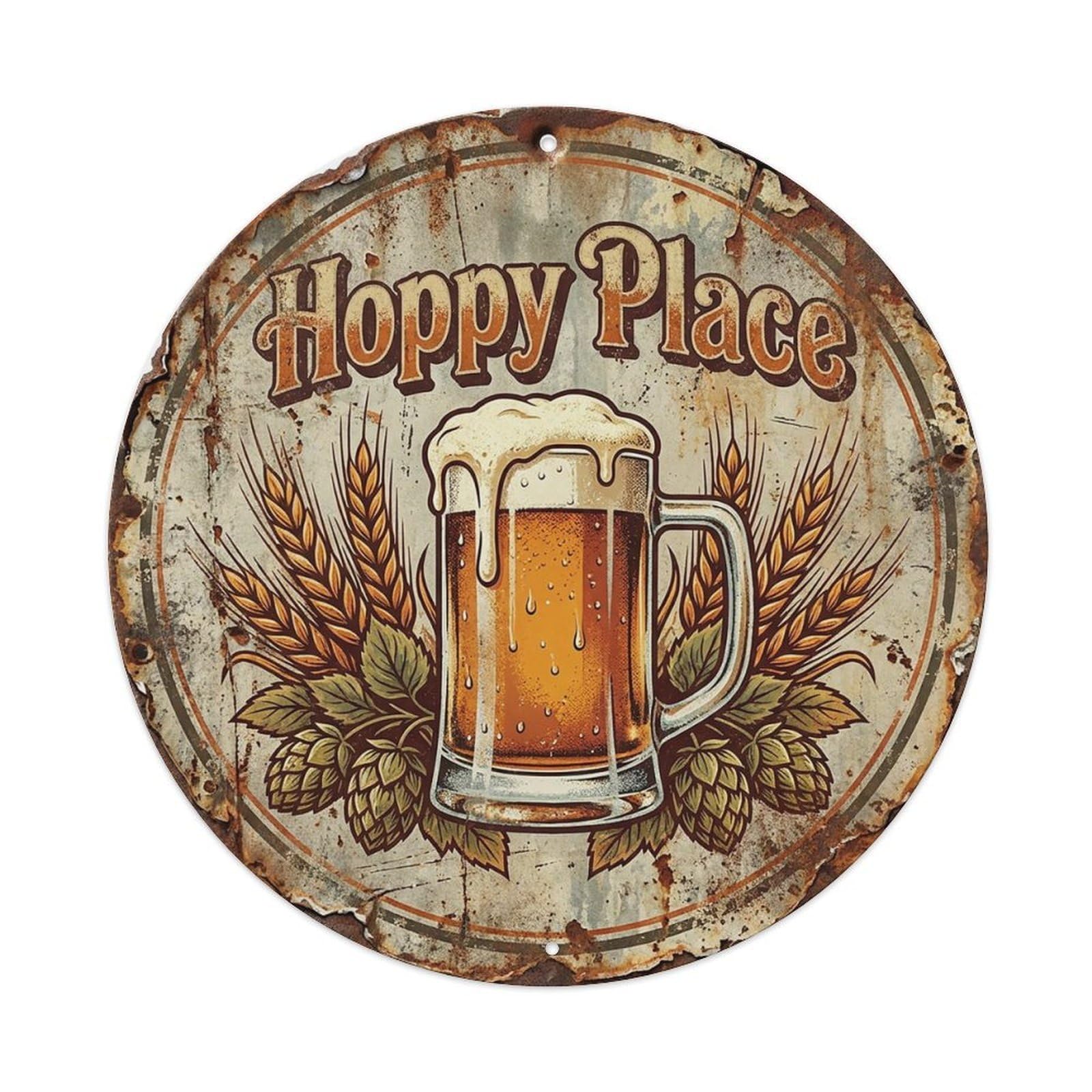 Vintage Beer Barware Hoppy Place Retro Bar for Pub Vintage Metal Tin Sign Plaque Wall Decor for Cafe, Club Bar, Office, Garden Metal Poster 8x8Inch
